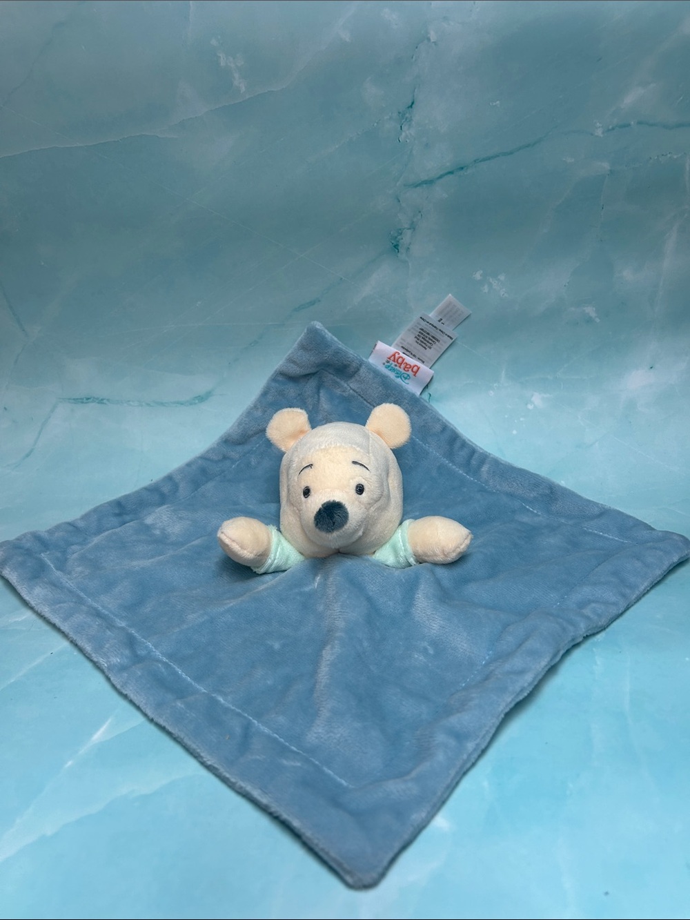 Disney Baby Winnie The Pooh Lovey Security Blanket Baby Blue Plush Toy
